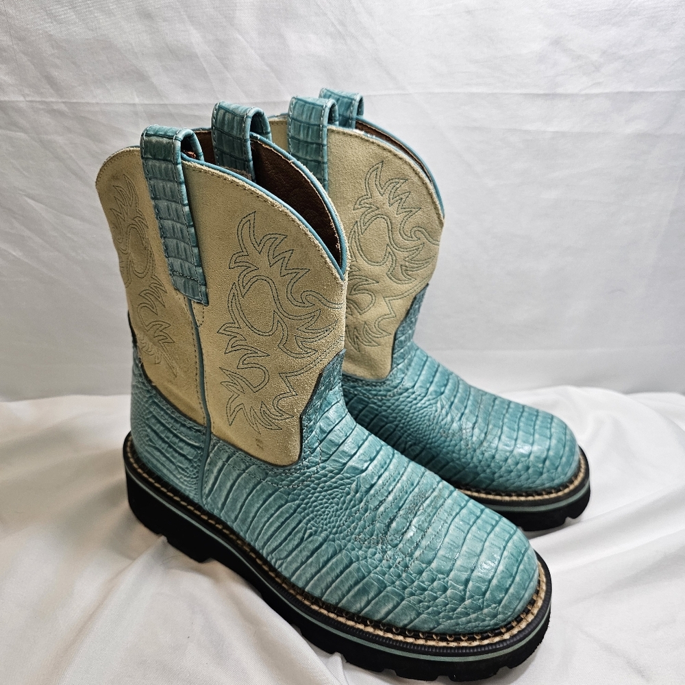 Ariat Turquoise FatBaby Womens Size 7 Cowgirl Faux Alligator Leather Boot Cowboy